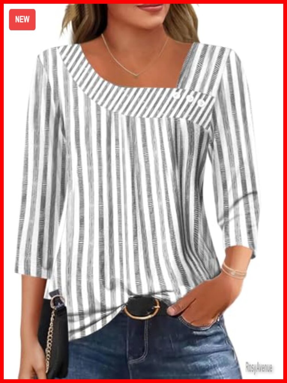 Womens 3/4 Sleeve Asymmetrical Neck Business Blouse Tunic